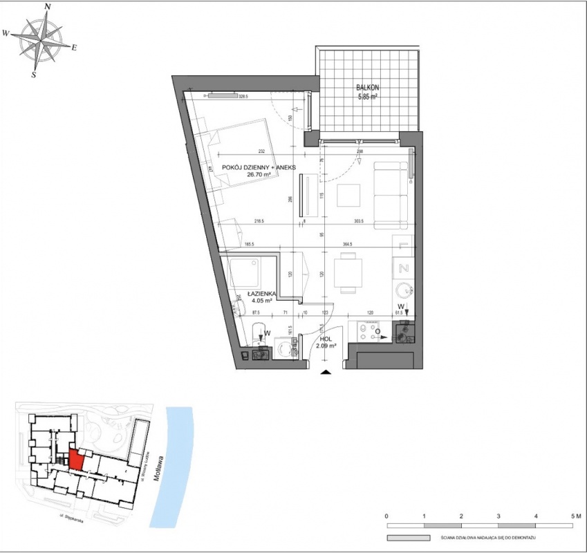 33 m2 Gdańsk Śródmieście, widok na Motławę, inwestycja Kapitanat - For sale comfortable studio apartment in Gdańsk city center - 7