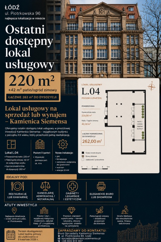 OSTATNI lokal usługowy, 262 m2, Piotrkowska 96 - 0