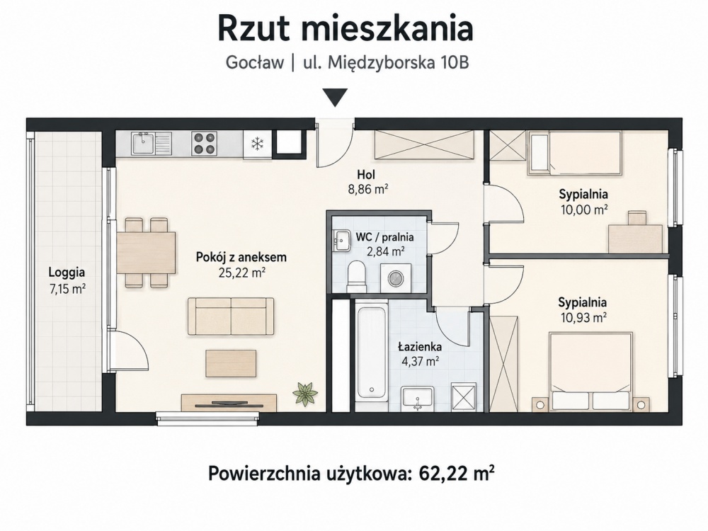 www.miedzyborska10b.pl - 3 pokoje bezpośrednio stan deweloperski kolorowy gocław 62.22 mkw - 1