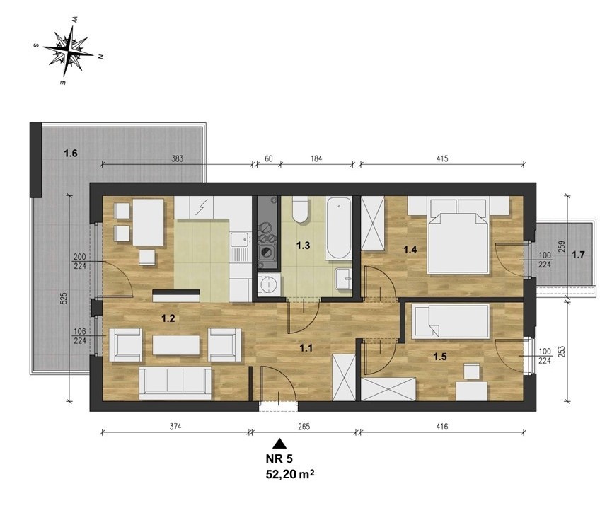 Nowoczesne 3 pokoje | 52,2 m² | 2 balkony 15 m² | Widok na zieleń  | Bezpośrednio - 9