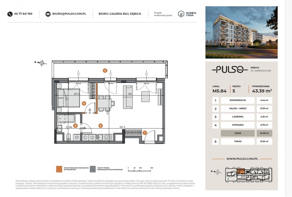 	2 pokoje 43,39m2 z tarasem 13,56 m² | Apartament PULSO Dębica | bez prowizji - 2
