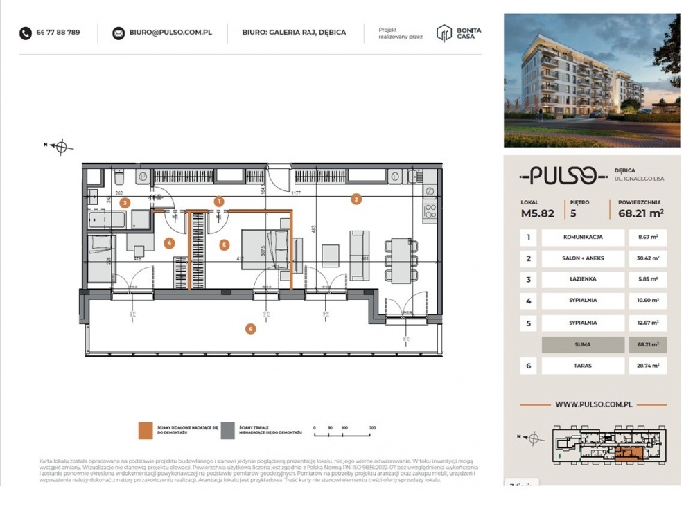 APARTAMENT 68,21 m2 - 3 POK + TARAS  28,74m2 - 4