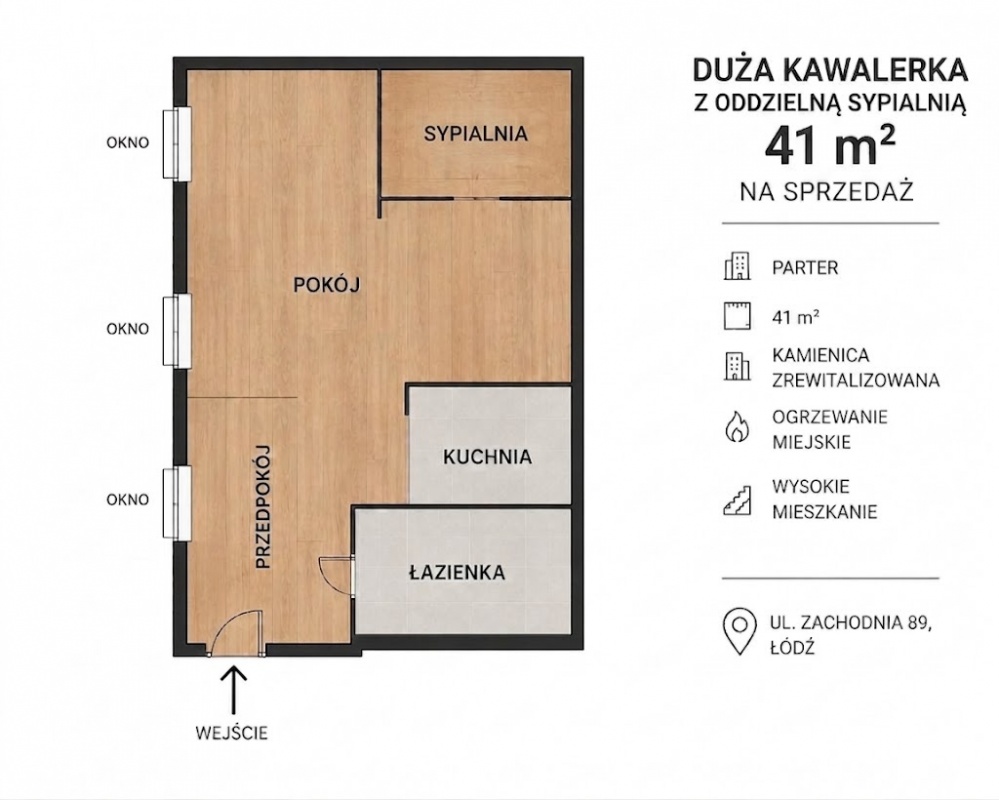 41 m² | 2 pokoje | Po remoncie | Parking | Centrum Łodzi | SUPER POD WYNAJEM - 5