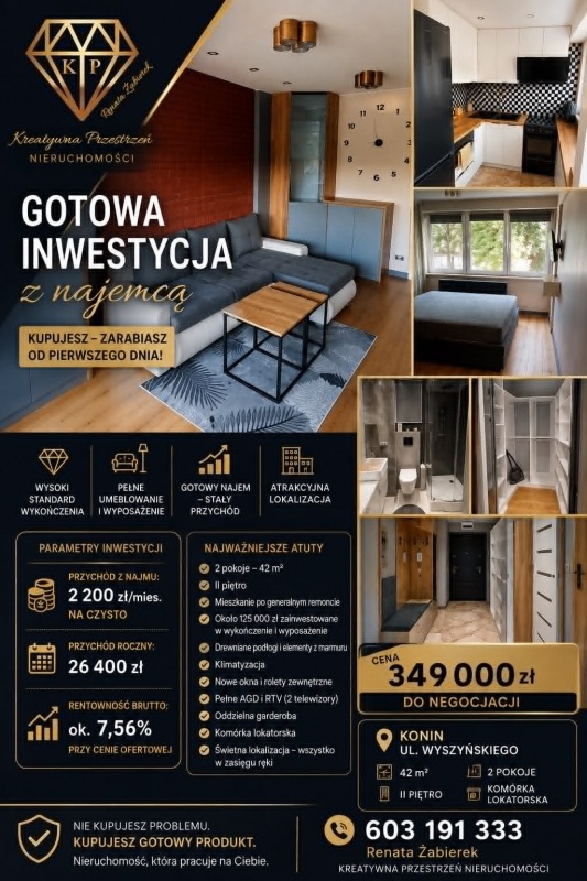 GOTOWA INWESTYCJA Z NAJEMCĄ MIESZKANIE NA SPRZEDAŻ KONIN - 0