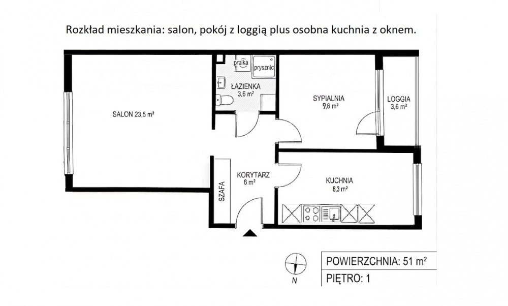 2 pokoje / osobna kuchnia / loggia / Rondo Kocmyrzowskie / 1 piętro - 3